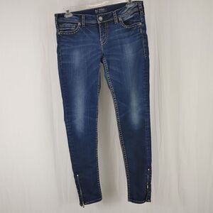 Silver Jeans Aiko Women Size W32/L31 Mid Rise Skinny Zipper Ankle Medium Wash